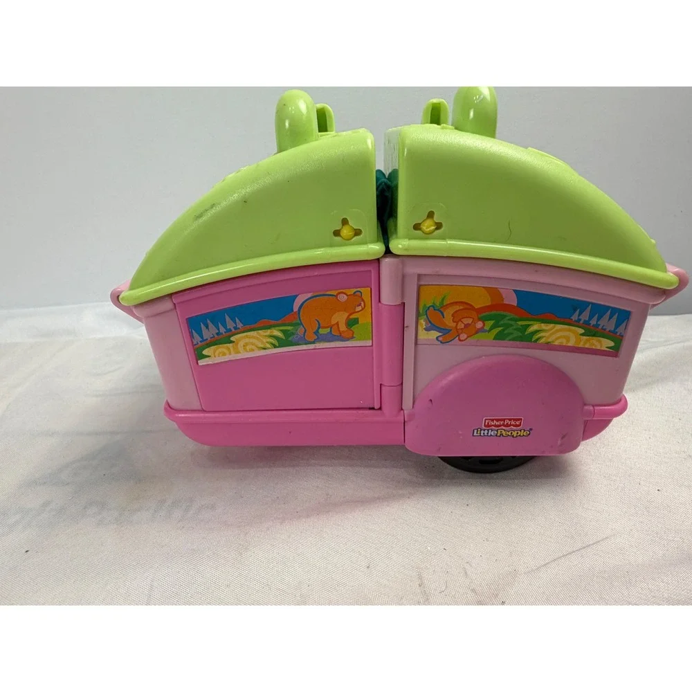 Fisher Price Little People Songs Sounds Pop Up Camper Pink Green Trailer Toy